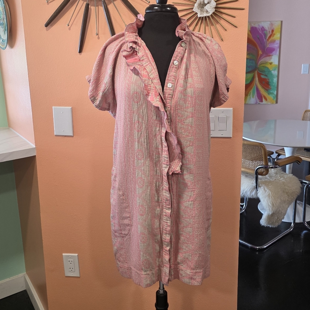 Finley M Pink Short Sleeve Mini Dress Button Down Feminine Dainty Dresses - Picture 2 of 13